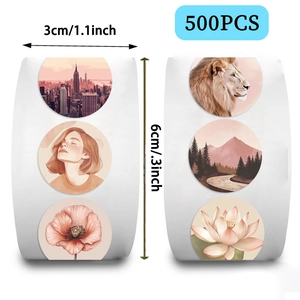 Detailed macro view of 3cm round Morandi stickers roll with 500 decorative patterns