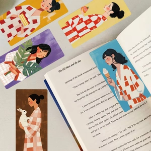 Hand-drawn artistic female silhouettes on 5 creative bookmarks for DIY reading materials
