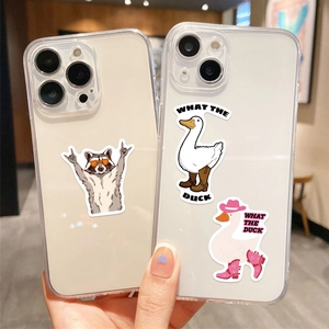 Coques iPhone transparentes avec autocollants de raton laveur et d'oie rigolos