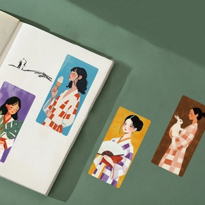 Artistic girl series bookmarks set on book page with elegant natural lighting