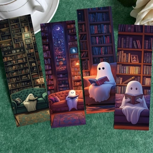 Cartoon Ghost Reading Series Paper Bookmarks Vintage Library Style Cardboard UV Varnish Book Accessories For Bookworms