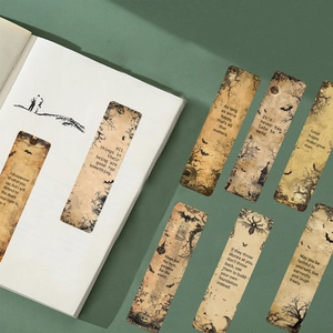 Set of 7 vintage dark gothic kraft paper bookmarks with inspirational English quotes