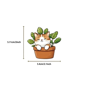 Dimensioni dettagliate dell'adesivo gatto in vaso, larghezza 5,4 cm e altezza 5,11 cm
