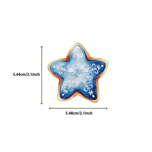 Dettaglio adesivo a stella blu con motivo a fiocchi di neve e dimensioni del prodotto