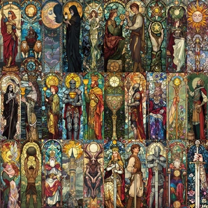 Set da 30 segnalibri stile tarocchi in vetro colorato con motivi medievali art