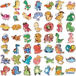 Set mit 50 bunten Cartoon-Dinosaurier Aufklebern für Laptop und Koffer-Deko