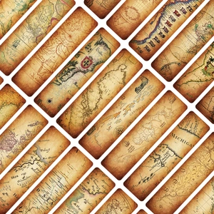 Set of 16 vintage nautical map bookmarks in aged parchment paper for DIY scrapbooking