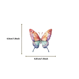 Detailed size view of a 4.9cm colorful watercolor butterfly sticker with dimensions