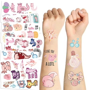 Autocollants de Tatouage Temporaire Axolotl Rose pour Enfants Femmes Étanche Dessin Animé Salamandre Tatouages Visage et Corps