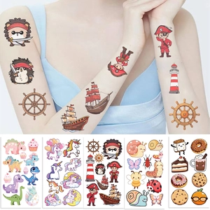 Set di tatuaggi temporanei impermeabili per bambini con temi di pirati e dinosauri
