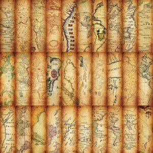 Vintage kraft paper map bookmarks featuring antique world charts for DIY scrapbooking