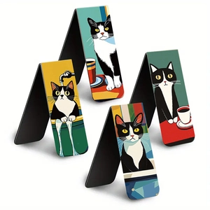 Set di quattro segnalibri magnetici a forma di gatto con illustrazioni artistiche