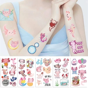 Set de tatouages temporaires axolotl rose avec 30 poses mignonnes pour fêtes et cadeaux