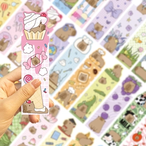 Cute Capybara paper bookmarks featuring pink dessert themes and creative cartoon illustrations