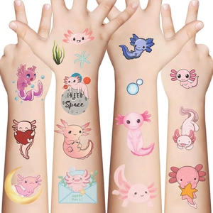 Lot de tatouages temporaires axolotl rose imperméables pour fête d'enfants cool