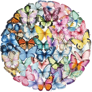 Circular arrangement of colorful waterproof PET butterfly stickers for journals and laptops