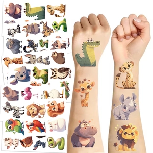 Tatouages Temporaires Animaux de Dessin Animé Étanche Motif Lion Éléphant Girafe pour Enfants Body Art Cadeau de Fête