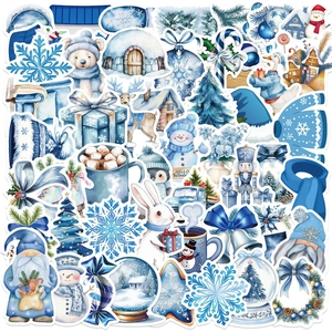 Adesivi Natalizi Invernali Blu Impermeabili in PVC Acquerello Pupazzo di Neve Renna Decalcomanie per Laptop Chitarra Bagaglio