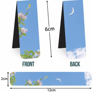 Detailed size specifications for magnetic bookmarks with floral and moonlight designs