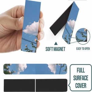Detail showing soft magnetic bookmark with floral pattern and full surface magnet layer