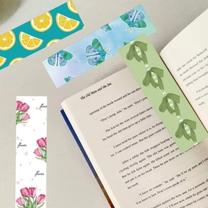 30pcs Coquette paper bookmarks with lemon, butterfly and tulip prints on book pages