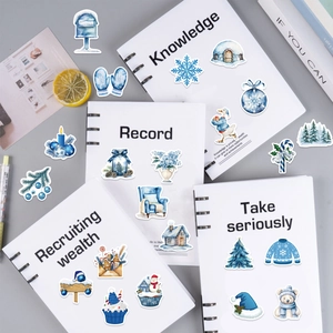Set di 50 adesivi invernali blu ad acquerello per scrapbooking e decorazione laptop