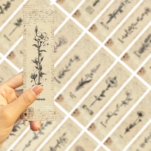 Detail of vintage gardenia flower bookmarks with delicate floral line art and script