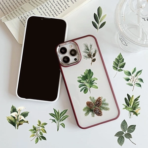 Waterproof clear PET green plant leaf stickers for decorating laptops and phone cases