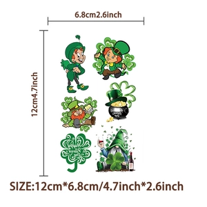 Détail des tatouages St Patrick avec dimensions marquées de 12 x 6,8 cm