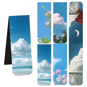 Detail of magnetic bookmarks featuring floral and nature landscapes in a six-piece set