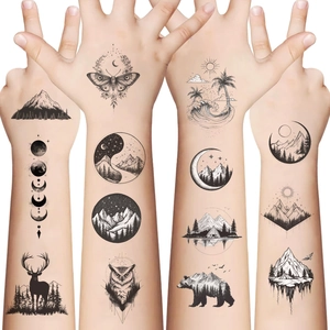 Temporary black ink forest and wildlife tattoo stickers for outdoor party body art decor