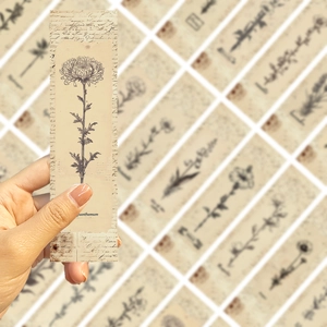 Retro botanical paper bookmarks with hand-drawn chrysanthemum illustration for journaling