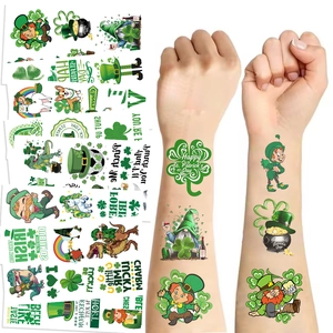 Autocollants de Tatouage Temporaire Saint-Patrick Imperméable Vert Trèfle Leprechaun Motif Arc-en-Ciel Visage Corps Art pour Décoration Fête