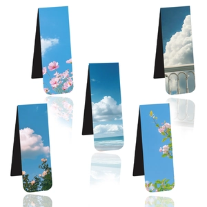 Detail of 5-piece magnetic bookmark set with nature landscape and floral photography