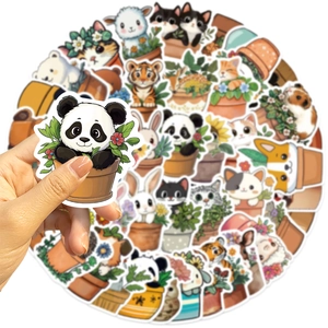50 adesivi impermeabili con animali in vaso per decorare laptop e bagagli a mano