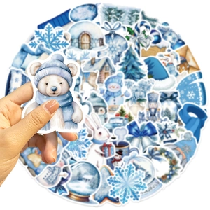 Set di 50 adesivi invernali blu con orso polare e pupazzo di neve per laptop e valigie DIY