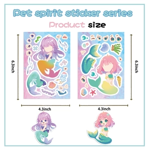 Detail view of 4.3x6.3 inch cartoon mermaid stickers for DIY craft and phone case decor
