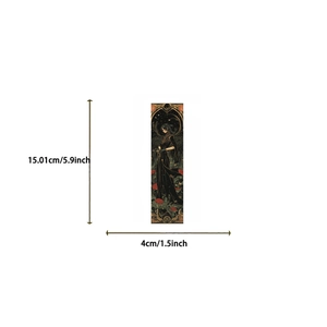 Vintage wizard series paper bookmark with gothic woman and red rose illustration