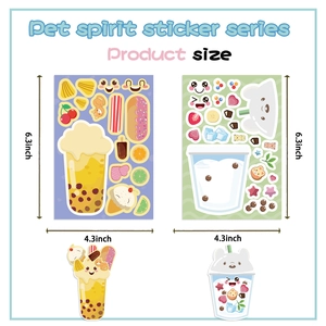 Pet spirit sticker series DIY decals with cute cartoon milk tea and animal patterns