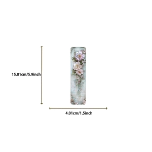 Detailed size view of vintage floral bookmark with pink flower print and dimension markings