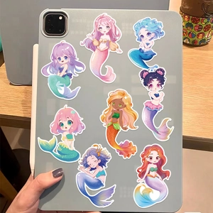 Set of 8 cute cartoon mermaid waterproof stickers for laptop and tablet decoration