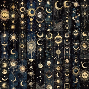 30er-Set himmlische Lesezeichen mit Goldfolien-Mond und Sternen auf dunkelblau