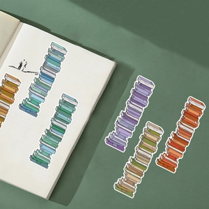 Artistic stack of books paper stickers in multiple colors for DIY scrapbooking and reading