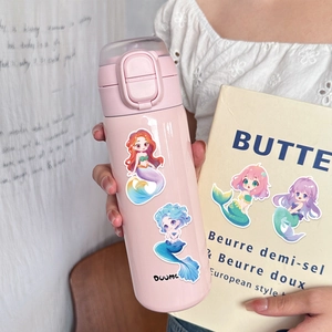 Waterproof cartoon mermaid princess DIY stickers on a water bottle and book surface