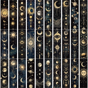 30-teiliges Set himmlische Lesezeichen mit goldenen Mond- und Sternenmustern auf Blau