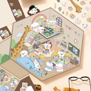 Detailed view of DIY 3D cartoon house stickers featuring dog and giraffe characters