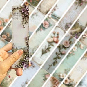 Retro landscape paper bookmarks featuring vintage floral and mountain scenery