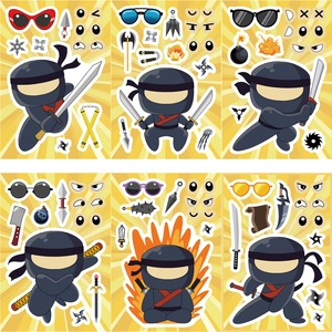 Détails de 6 ensembles d'autocollants ninja DIY avec armes, masques et expressions vives