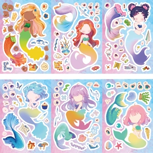 DIY Mermaid theme stickers set with 6 cartoon characters and ocean decorative elements