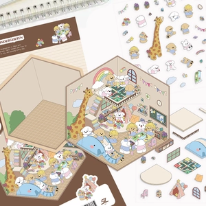 DIY 3D cartoon animal room assembly kit with stickers and kindergarten theme paper